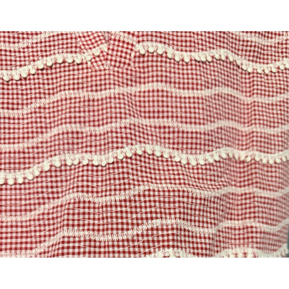 Layerz Clothing Red Gingham Pom Pom Flutter Sleeve Blouse Top Small Cottagecore - Picture 5 of 6